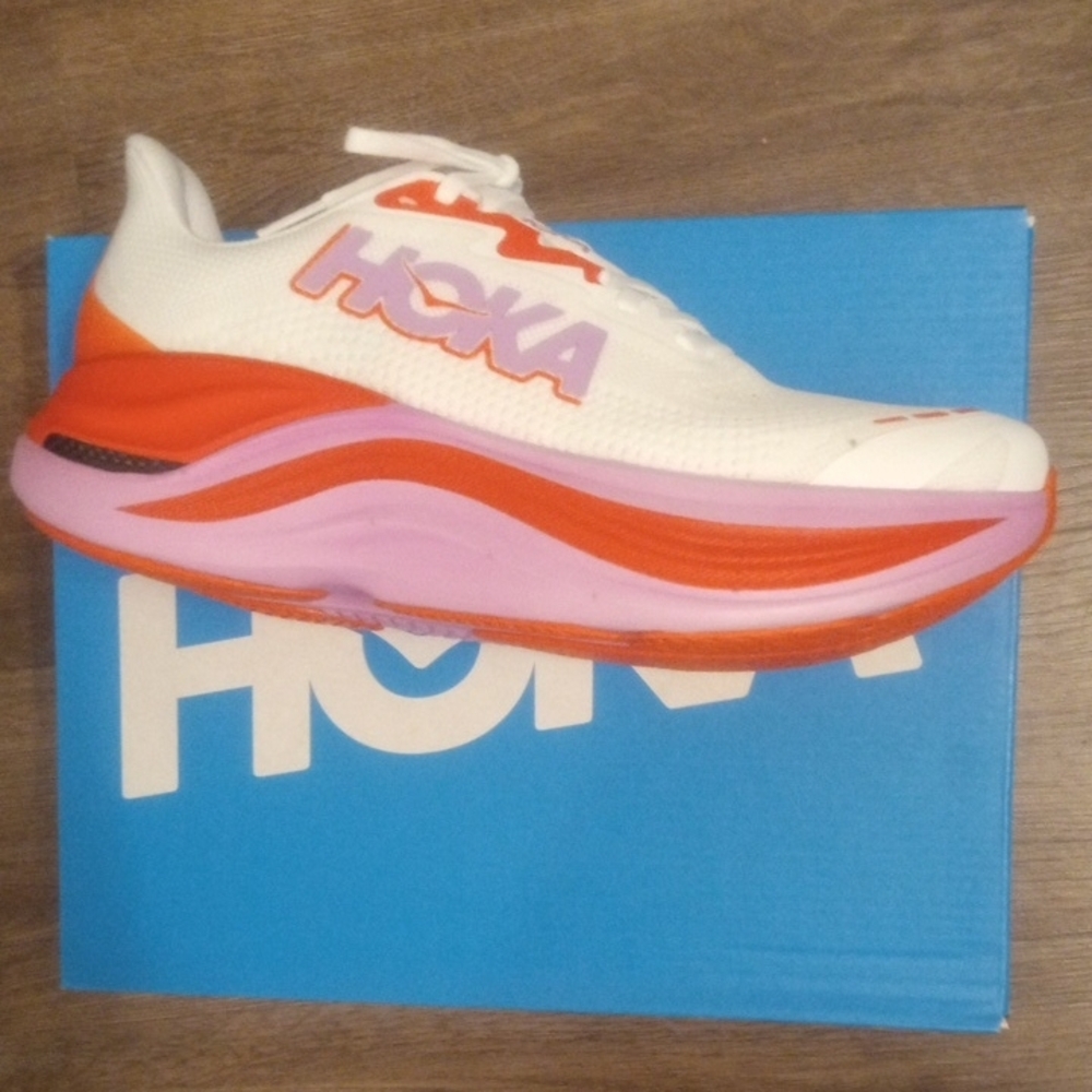 Hoka Vibrant White and Red Sneakers